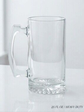 Anchor Hocking Glass Beer Stein 25oz Heavy Duty Beer Mug Sunburst Base 6.75”